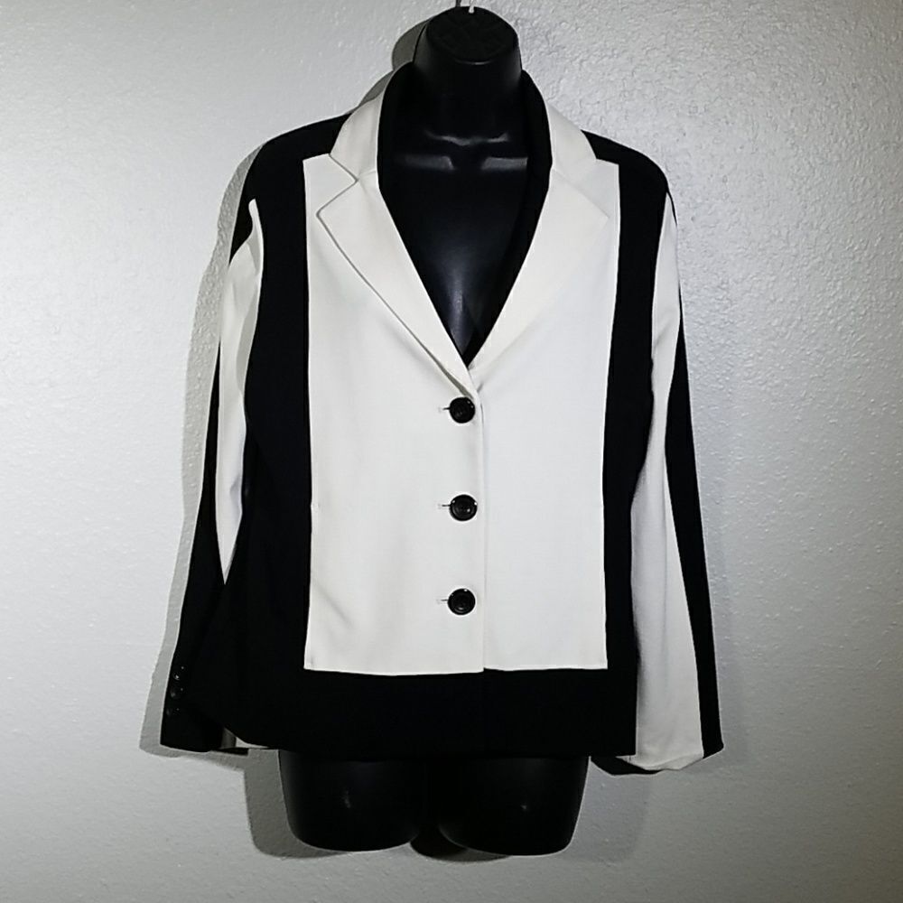 Chicos Ponte Knit Maritime Black White Blazer M/8‎